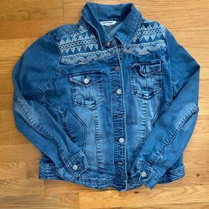 Blue Denim Jacket with Patterned Shoulders